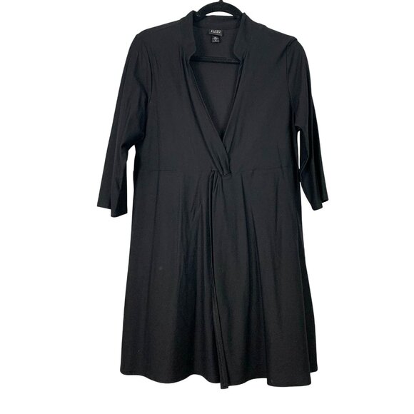 Eileen Fisher Black Open Front Cardigan Dress Medium 3/4 Sleeve Womens USA Made - Picture 1 of 6